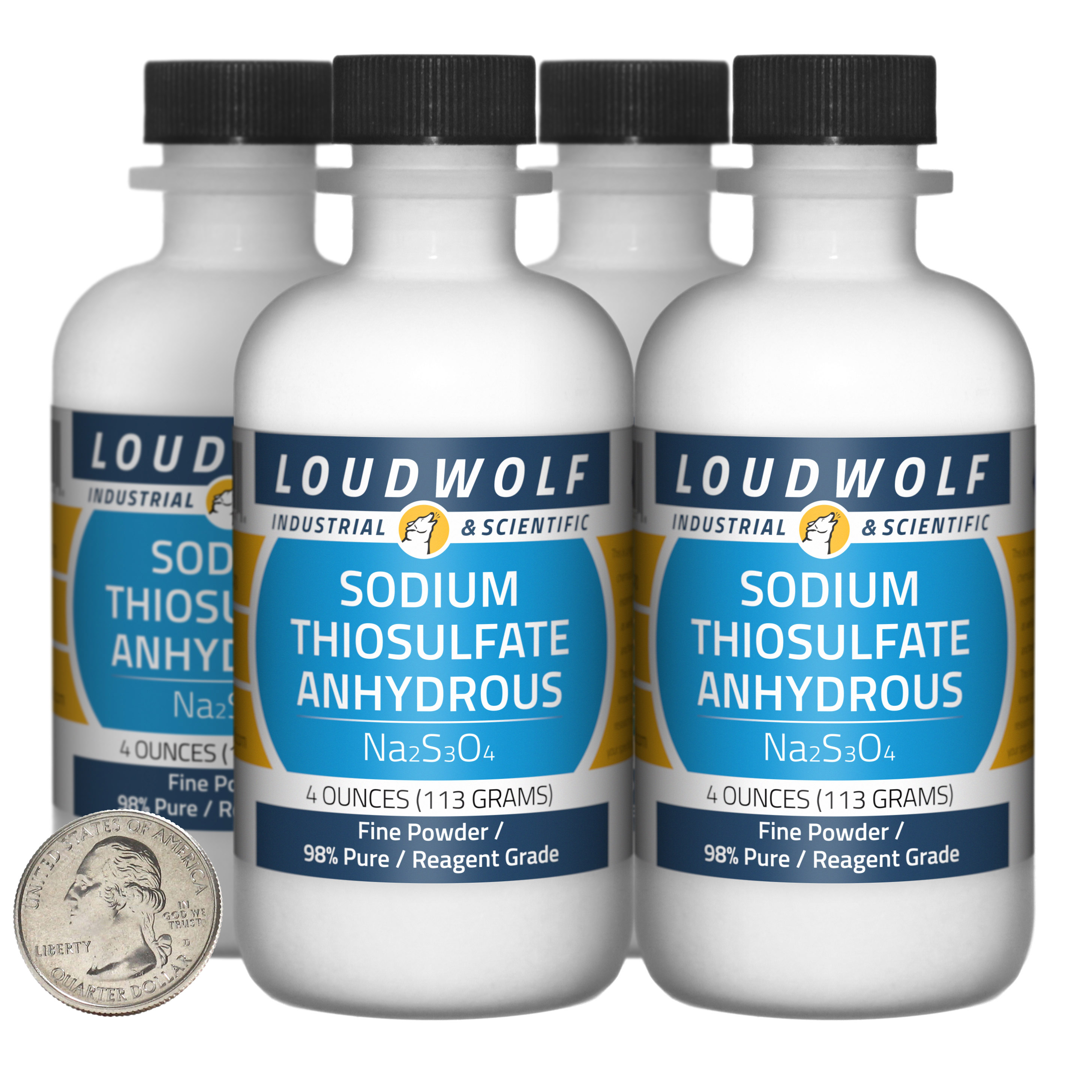 Sodium Thiosulfate Anhydrous / 1 Lb / 4 Bottles / 98% Reagent Grade