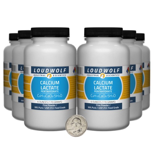 Calcium Lactate Pentahydrate - 2.3 Pounds in 6 Bottles