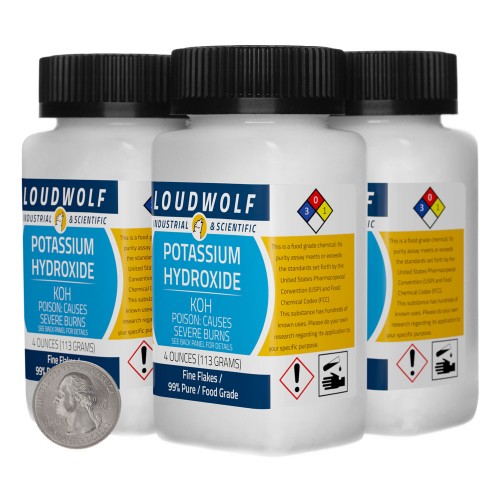 Potassium Hydroxide - 1 Pound in 4 Bottles